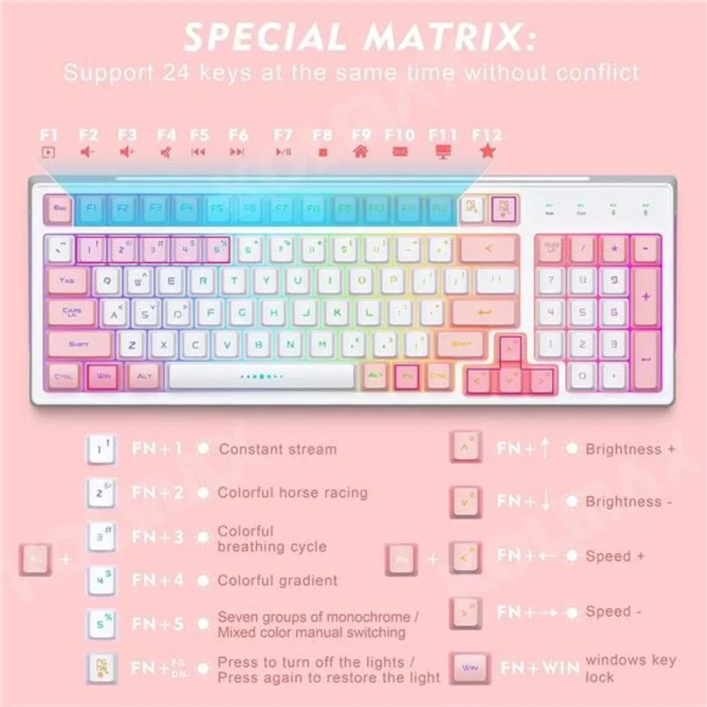 Wireless Gaming Keyboard and Mouse Combo,Rechargeable RGB White Gaming Keyboard